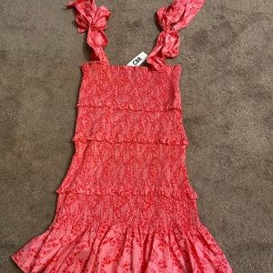 Pink floral ruffle fitted dress